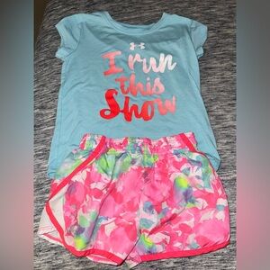 Under Armour Girls Light Blue Tee & Pink Shorts Set